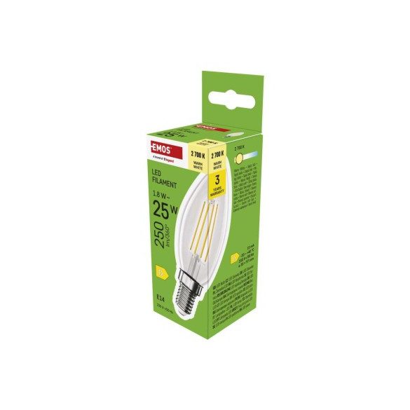 LED izzó Filament gyertya / E14 / 1,8 W (25 W) / 250 lm / Meleg fehér