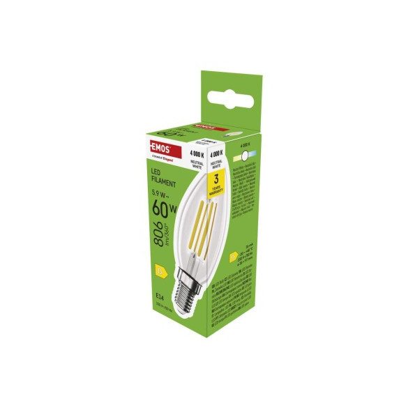 LED izzó Filament gyertya / E14 / 5,9 W (60 W) / 806 lm / Természetes fehér