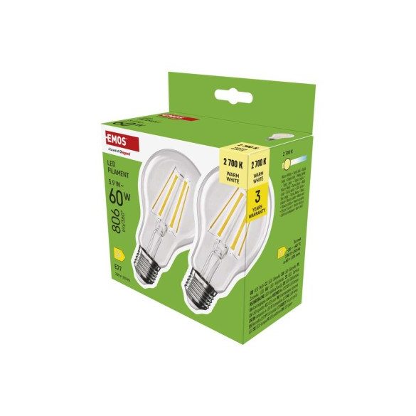 LED izzó Filament A60 / E27 / 5,9 W (60 W) / 806 lm / Meleg fehér