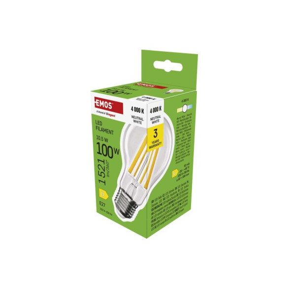 LED izzó Filament A60 / E27 / 10,5 W (100 W) / 1521 lm / Természetes fehér