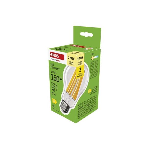 LED izzó Filament A70 / E27 / 18 W (150 W) / 2452 lm / Meleg fehér