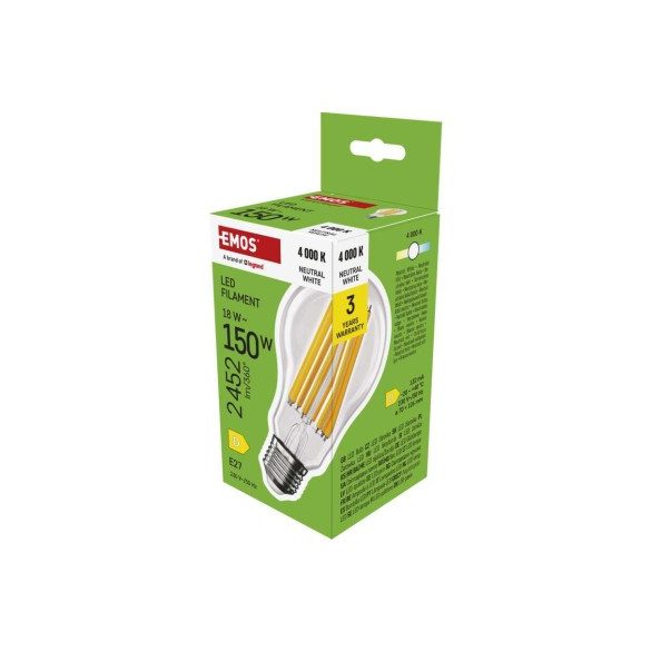 LED izzó Filament A70 / E27 / 18 W (150 W) / 2452 lm / Természetes fehér