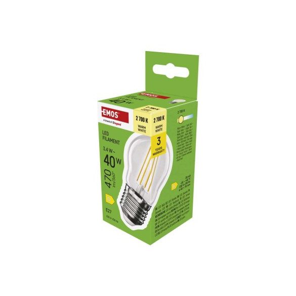 LED izzó Filament Mini Globe / E27 / 3,4 W (40 W) / 470 lm / Meleg fehér