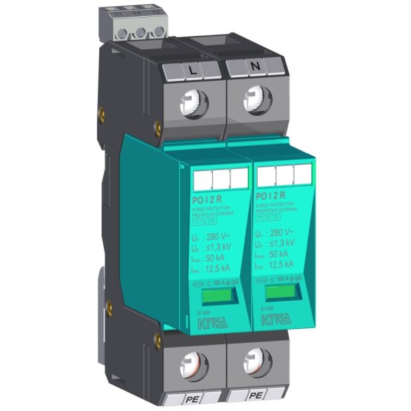 KIWA túlfeszültség levezető PO I 2 R 280V túlfeszültség levezető távjelzős 12,5kA T1+T2 (B+C) cikkszám:  81.006