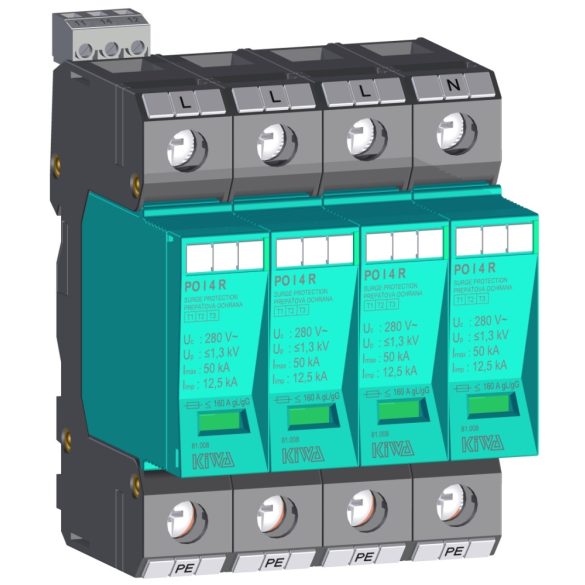 KIWA túlfeszültség levezető PO I 4 R 280V túlfeszültség levezető távjelzős 12,5kA T1+T2 (B+C) cikkszám:  81.008