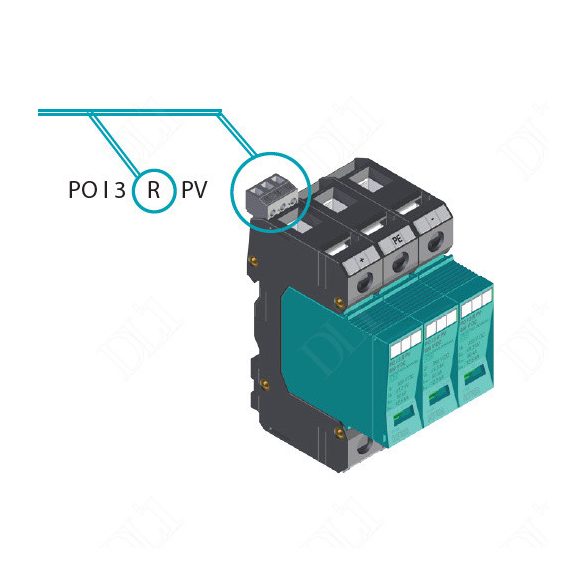 KIWA túlfeszültség levezető PO I 3 R PV 1000 V DC/12,5kA túlfeszültség levezető távjelzéssel T1+T2  (B+C) cikkszám:  81.184