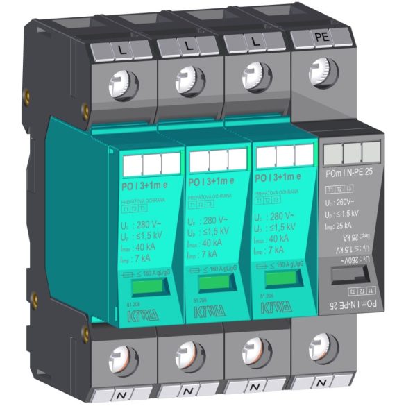 KIWA túlfeszültség levezető PO I eco 3+1 280V túlfeszültség levezető 7kA T1+T2 (B+C) cikkszám:  81.206