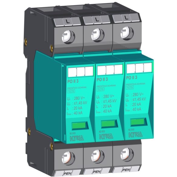 KIWA túlfeszültség levezető PO II 3 280 V túlfeszültség levezető 20kA T2 (C) cikkszám:  82.003