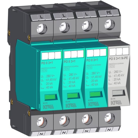 KIWA túlfeszültség levezető PO II 3+1 280V túlfeszültség levezető 20kA T2 (C) cikkszám:  82.018