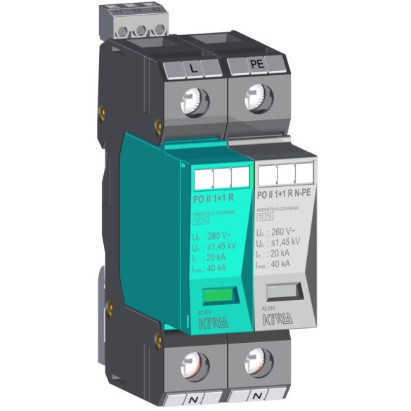 KIWA túlfeszültség levezető PO II 1+1 R 280V túlfeszültség levezető  távjelzős 20kA T2 (C) cikkszám:  82.019