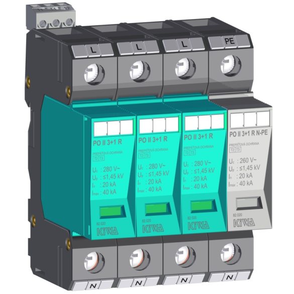 KIWA túlfeszültség levezető PO II 3+1 R 280V túlfeszültség levezető távjelzős 20kA T2 (C) cikkszám:  82.020
