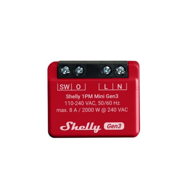 Shelly 1PM Mini Gen3, Wi-Fi + Bluetooth okosrelé, áramfogyasztás-méréssel