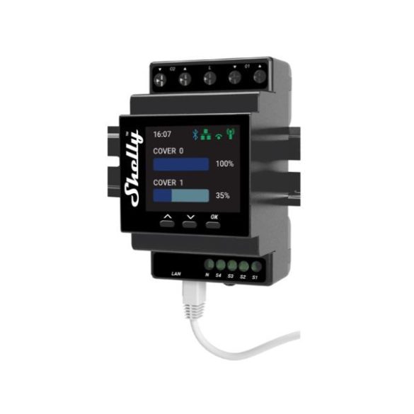 Shelly Pro 4PM Dual Cover - WiFi + Ethernet + Bluetooth modul 2 db motoros redőny vezérlésére, DIN-sínre szerelhető