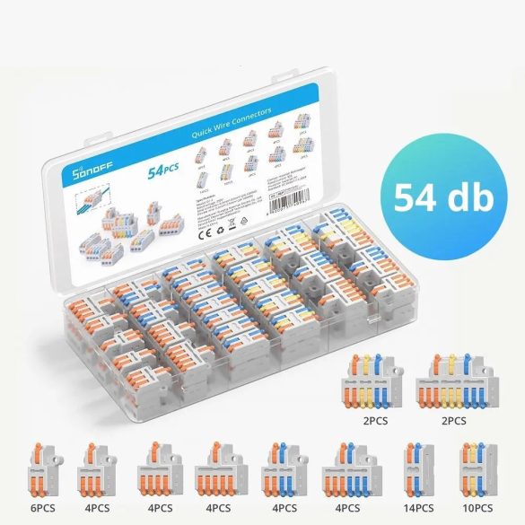 Sonoff D1-2 rugós vezeték összekötő és elosztó szett (54 darabos készlet)