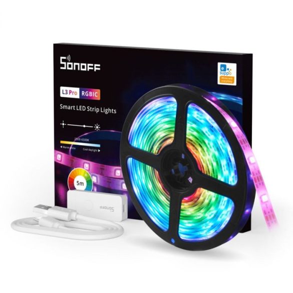 Sonoff L3 Pro RGBIC okos LED szalag készlet (5 m RGBIC LED szalag, WiFi+Bluetooth okosvezérlés, tápegység)